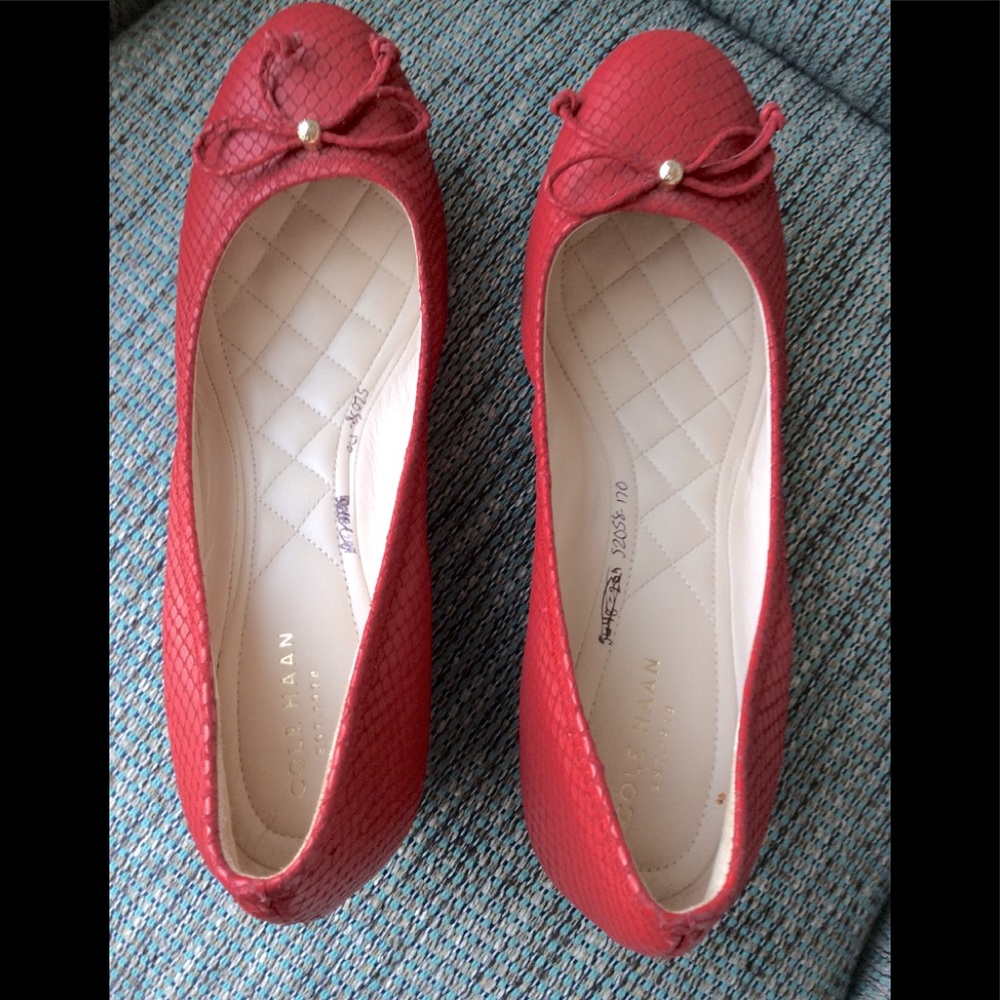 Cole Han Red Leather Wedges Platform 9.5 Bow Accent